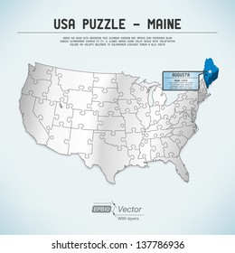 USA map puzzle - One state-one puzzle piece - Maine, Augusta
