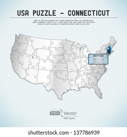 USA map puzzle - One state-one puzzle piece - Connecticut, Hartfort