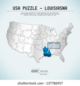 USA map puzzle - One state-one puzzle piece - Louisiana, Baton Rouge