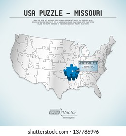USA map puzzle - One state-one puzzle piece - Missouri, Jefferson City