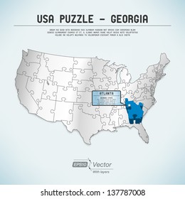USA map puzzle - One state-one puzzle piece - Georgia, Atlanta