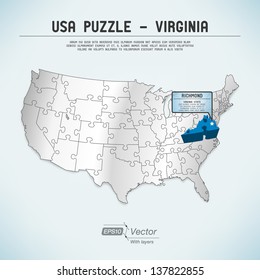 USA map puzzle - One state-one puzzle piece - Virginia, Richmond