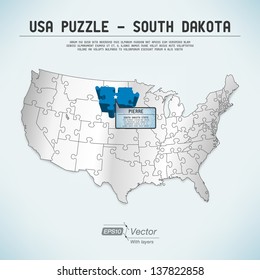 USA map puzzle - One state-one puzzle piece - South Dakota, Pierre