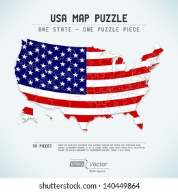 USA map puzzle - One state-one puzzle piece