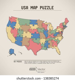USA Map Puzzle - Retro Colors