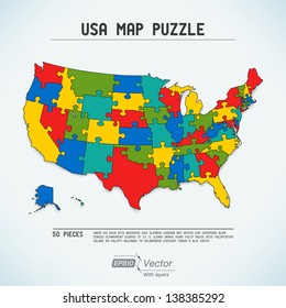 USA Map Puzzle - Retro Colors