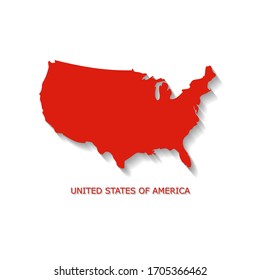 USA Map Red Icon on White Background with Soft Shadows