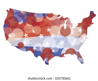USA Map with Red White and Blue Circle Pattern Bokeh Illustration