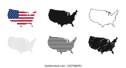 USA map set. American map. Map with national flag and others. Vector illustration