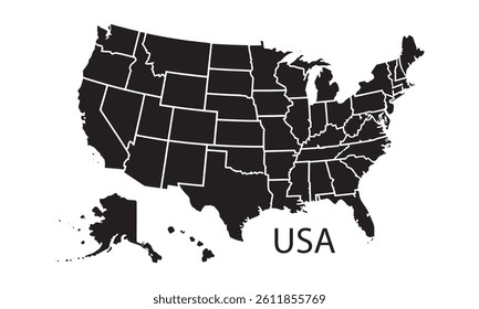 USA Map Silhouette – Black Vector Illustration of United States