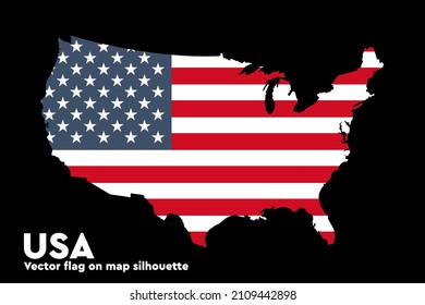 USA map silhouette with flag. United States patriotic background.