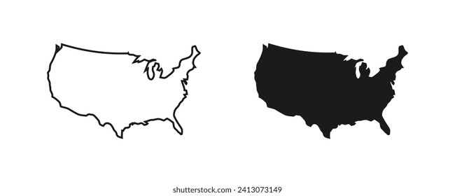 USA map silhouette linear and black illustration. Vector