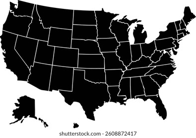 USA map silhouette vector style with white background