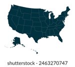 USA map with state borders capitals Editable vector illustration isolated on white background