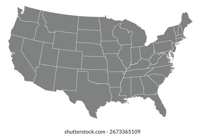 USA Map With State Lines and Grey Fill