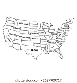 USA Map With State Name Vector Illustration Editable