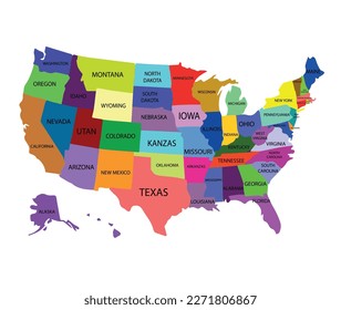 USA map with state names. Сolor map	