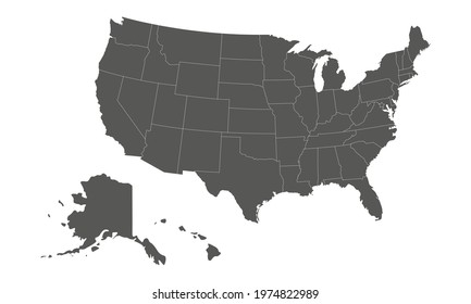 USA map with states isolated on a white background. United States of America map. Vector illustration