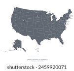 USA map with states isolated. United States of America map on white background. US map. Vector map illustration