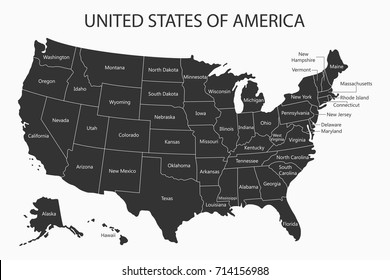 USA map with states names. United States of America cartography. Vector illustration.