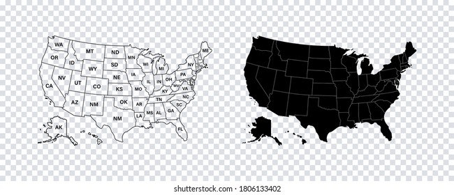 USA map states. Vector line design. High detailed USA map. Labeled with postal abbreviatations. Stock vector. ESP 10