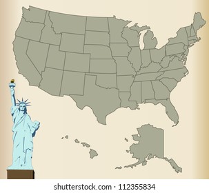 USA Map with Statue of liberty