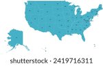 USA map with two-letter State Abbreviations names in WGS 1984 Web Mercator Projection (3857) used by Google Maps