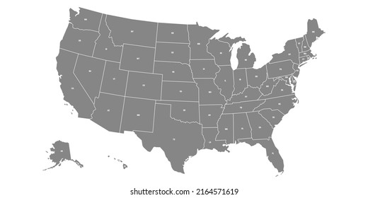 Usa Map. United States Of America Vector Country. Usa Outline Isolated. All States On White Background