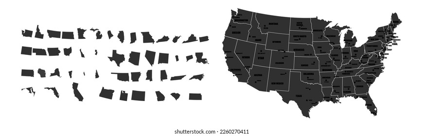 USA map. Map of the United States of America. USA map with isolated states. Stock vector