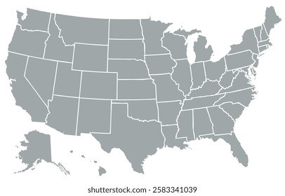 USA map, map of the United States of America with division on states