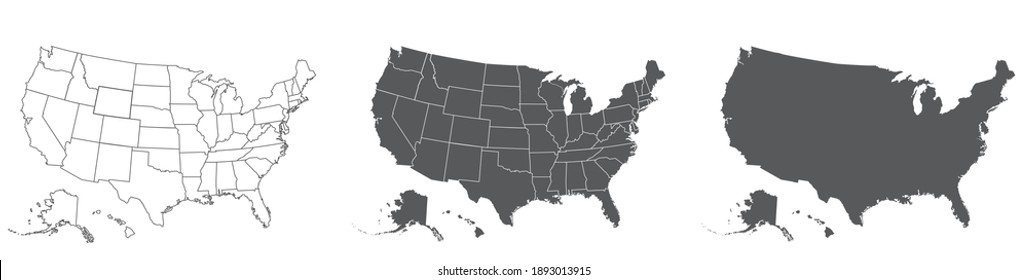 USA map. United States of American Map. USA map with states. USA Map with federal states grey - stock vector.