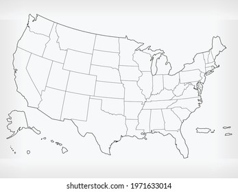 USA Map United States Blank Outline Doodle Isolated Vector Drawing