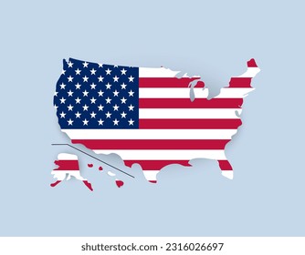 USA map in United States flag colors. Vector flat illustration. Abstract geographic borders of America country with Alaska and Hawaii. 