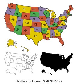 USA Map, United States Map Vector Set