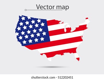 USA Map With Us Flag Isolated On White Background. Vector Illustration