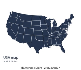 USA map vector, Abstract design vector illustration Eps 10. Navy color.High Detailed on white background.