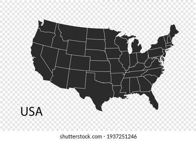 USA map vector, black color. isolated on transparent background