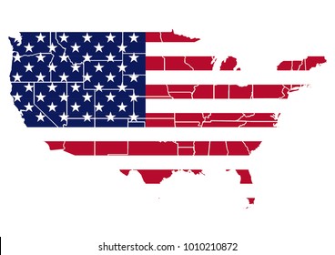 USA map vector with borders in flag colors