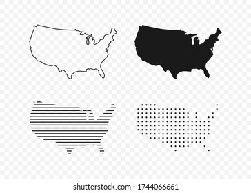 USA map. USA vector icons. American map. United States of America map in flat and lines design. Vector illustration