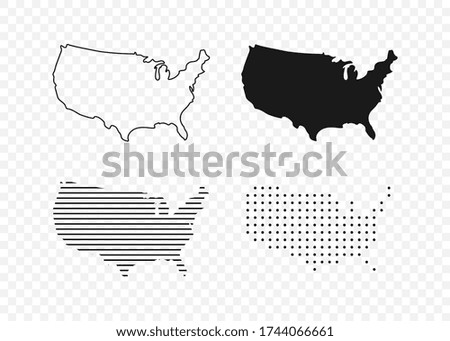 USA map. USA vector icons. American map. United States of America map in flat and lines design. Vector illustration