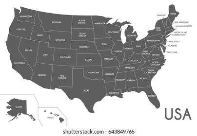 USA Map vector illustration isolated on white background.