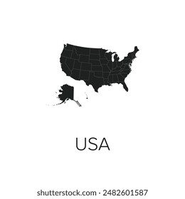 USA Map Vector Illustration - Silhouette, Outline, USA Travel and Tourism Map