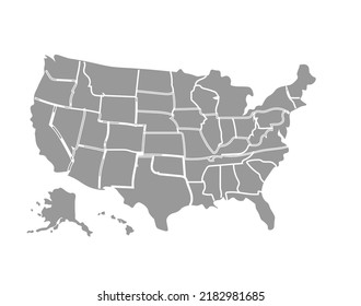 USA Map Vector Illustration. Karte der Vereinigten Staaten von Amerika, USA. Karte USA mit isolierten Zuständen auf weißem Hintergrund