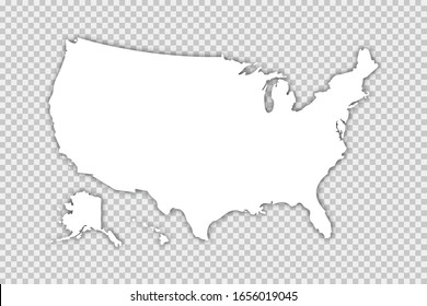 Usa map vector isolated illustration with shadow on transparent background. Web banner for concept design. United states map. Usa silhouette. EPS 10