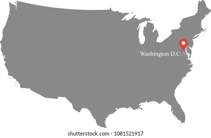 USA map vector outline illustration gray background with capital location, Washington DC. Highly detailed accurate map of United States of America prepared by a map expert. 