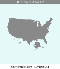 USA map vector outline illustration cartography in gray and blue background. Borders of states of United States of America are not included on this map except states of Alaska and Hawaii.