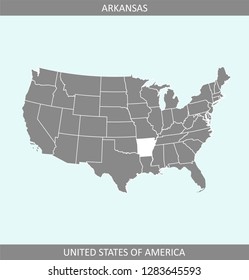 USA map vector outline illustration with highlighted state of Arkansas in a creative graphic design