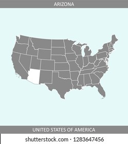 USA map vector outline illustration with highlighted state of Arizona in a creative graphic design