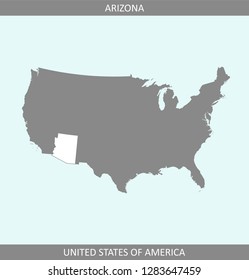 USA map vector outline illustration with highlighted state of Arizona in a creative graphic design