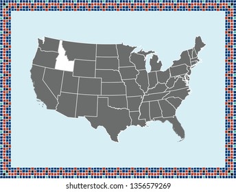 USA map vector outline illustration with highlighted state of Idaho in a creative graphic design